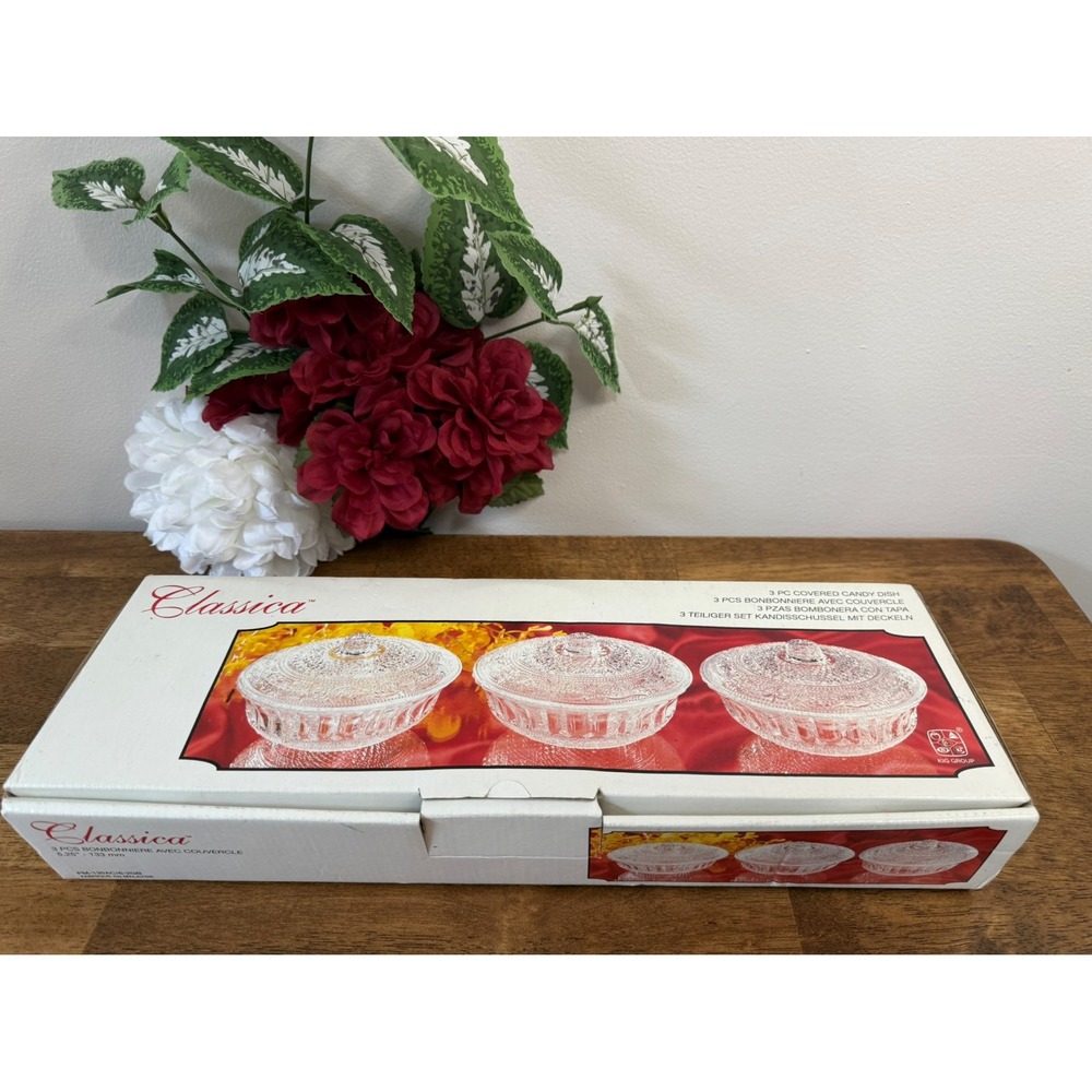 Vintage Classica Covered Candy Dishes Set 3 with Lids in Original‎ Box Malaysia